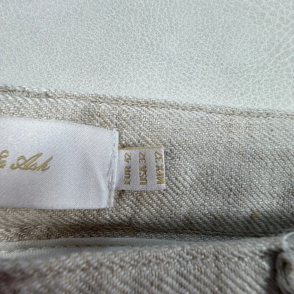 Porter & Ash Mens 100% Linen Pants Pleated Oatmeal Beige Size 32 Summer